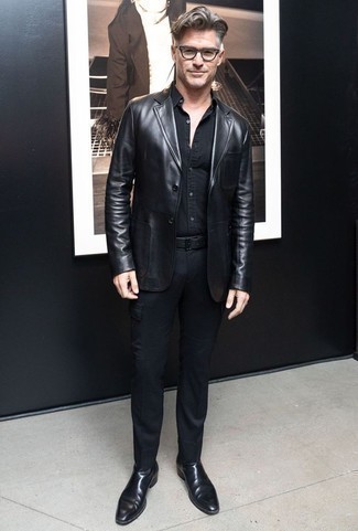 schwarzes Ledersakko von Karl Lagerfeld