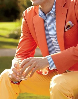 Orange Hose kombinieren – 277 Herren Outfits: Die Paarung aus einem orange Sakko und einer orange Hose ist eine kluge Wahl für einen Tag im Büro.