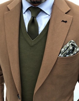 olivgrüner Pullover mit einem V-Ausschnitt von Olymp