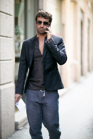 dunkelgraue Leinen Anzughose von Dolce & Gabbana