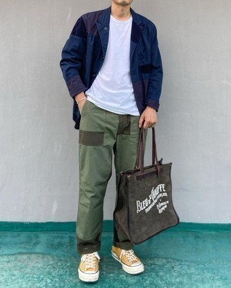 olivgrüne bedruckte Shopper Tasche aus Segeltuch von Marni
