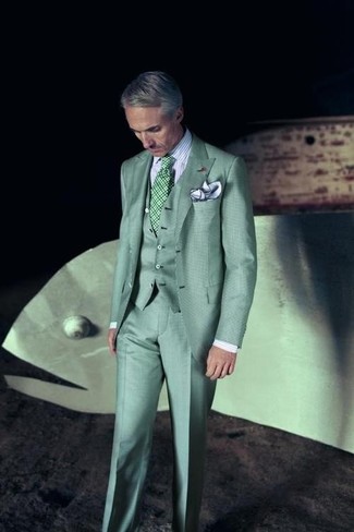 Mintgrüne Krawatte kombinieren – 125 Herren Outfits: Paaren Sie ein mintgrünes Sakko mit einer mintgrünen Krawatte für einen stilvollen, eleganten Look.