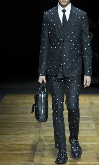 schwarze und weiße gepunktete Anzughose von Kris Van Assche