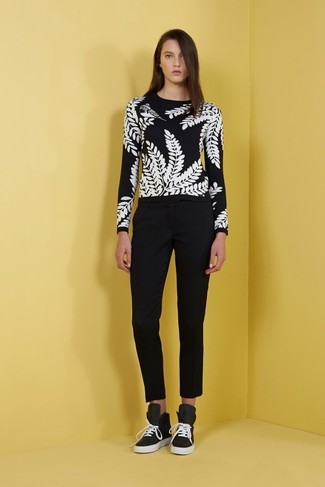 schwarzer und weißer bedruckter Pullover mit einem Rundhalsausschnitt von Off-White