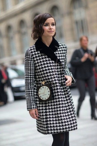 schwarzer und weißer Mantel mit Hahnentritt-Muster von Versace Vintage