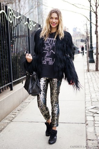 Paillettenhose kombinieren – 2 Damen Outfits kalt Wetter