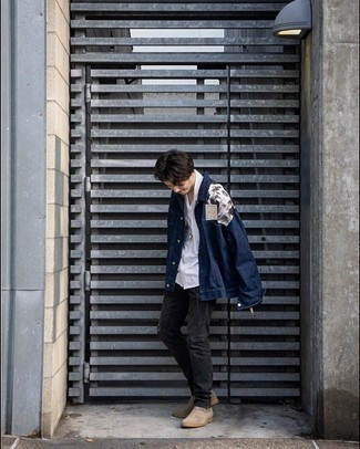 dunkelblaue bedruckte Shirtjacke aus Jeans von Marcelo Burlon County of Milan