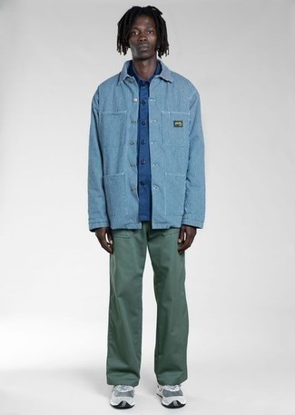 hellblaue vertikal gestreifte Shirtjacke von Kent & Curwen