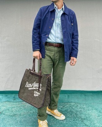 dunkelbraune bedruckte Shopper Tasche aus Segeltuch von DOUBLE RAINBOUU