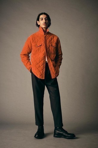 orange gesteppte Shirtjacke von Moncler Genius