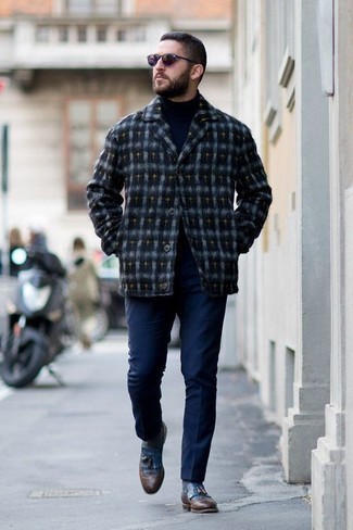 dunkelblaue Wollshirtjacke mit Schottenmuster von Valentino