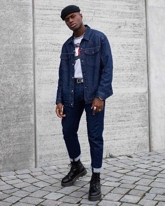 dunkelblaue Shirtjacke aus Jeans von Raf Simons