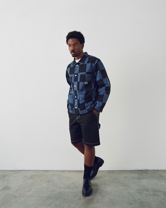 dunkelblaue Shirtjacke mit Karomuster von ASOS DESIGN