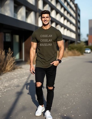 schwarze enge Jeans mit Destroyed-Effekten von Jack & Jones