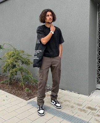 schwarze und weiße bedruckte Shopper Tasche aus Segeltuch von Saturdays Nyc