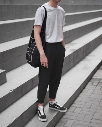schwarze und weiße bedruckte Shopper Tasche aus Segeltuch von Raf Simons