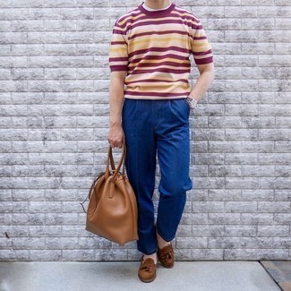 mehrfarbiges horizontal gestreiftes T-Shirt mit einem Rundhalsausschnitt von Levi's Vintage Clothing