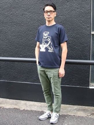 dunkelblaues und weißes bedrucktes T-Shirt mit einem Rundhalsausschnitt von Aspesi