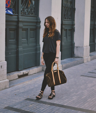 dunkelbraune Leder Reisetasche von Saint Laurent