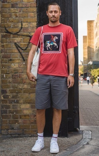 rotes bedrucktes T-Shirt mit einem Rundhalsausschnitt von Paul Smith