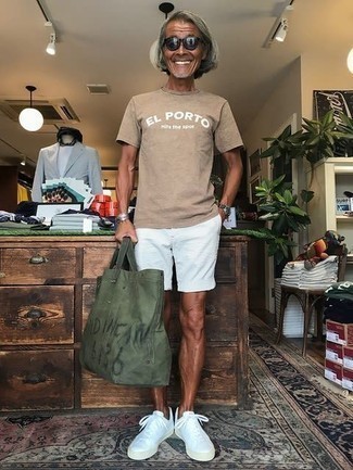 olivgrüne bedruckte Shopper Tasche aus Segeltuch von MAISON KITSUNÉ