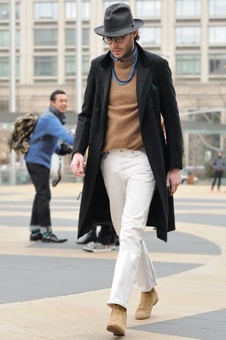 Beige Pullover mit einem Rundhalsausschnitt kombinieren – 832+ Herren Outfits