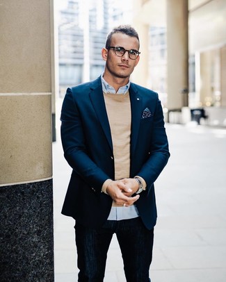 Beige Pullover mit einem Rundhalsausschnitt kombinieren – 832+ Herren Outfits