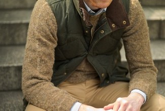 Beige Pullover mit einem Rundhalsausschnitt kombinieren – 832+ Herren Outfits