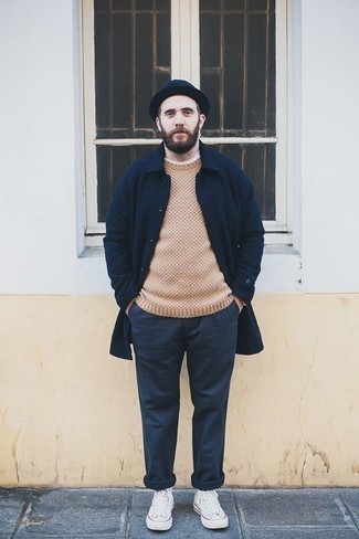 Beige Pullover mit einem Rundhalsausschnitt kombinieren – 832+ Herren Outfits