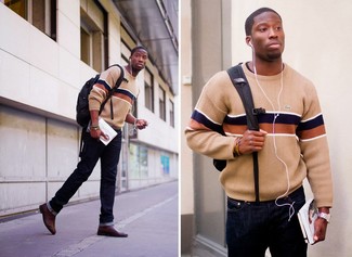 Beige Pullover mit einem Rundhalsausschnitt kombinieren – 832+ Herren Outfits
