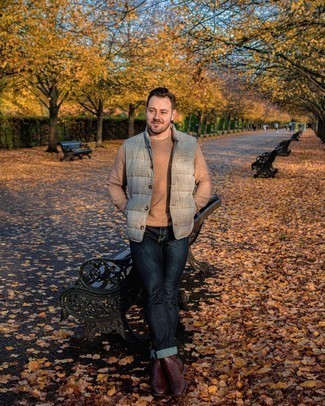 Beige Pullover mit einem Rundhalsausschnitt kombinieren – 832+ Herren Outfits