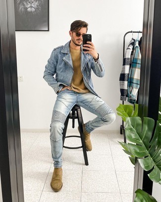 Beige Pullover mit einem Rundhalsausschnitt kombinieren – 832+ Herren Outfits