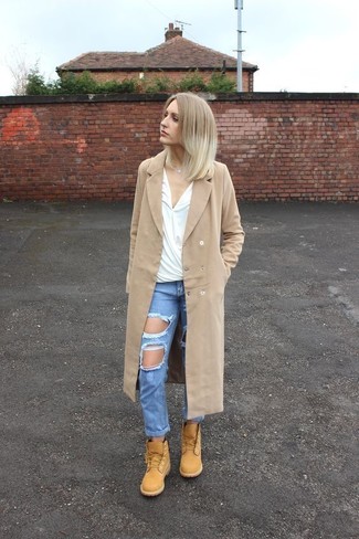 Beige Nubuk flache Stiefel mit einer Schnürung kombinieren – 31 Damen Outfits