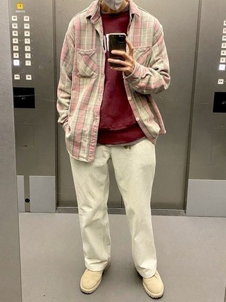 Beige Flanell Langarmhemd mit Schottenmuster kombinieren – 17 Herren Outfits
