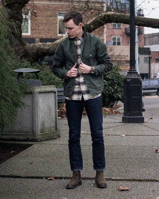Beige Flanell Langarmhemd mit Schottenmuster kombinieren – 17 Herren Outfits