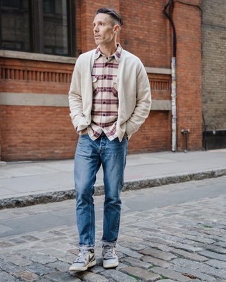 Beige Flanell Langarmhemd mit Schottenmuster kombinieren – 17 Herren Outfits