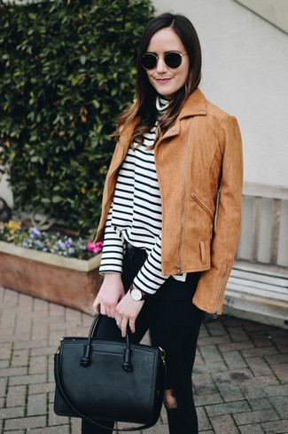 Beige Wildleder Bikerjacke kombinieren – 15 Damen Outfits