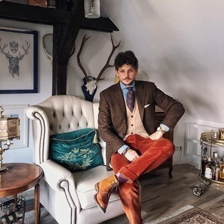 Rotbraune Anzughose aus Cord kombinieren – 71 Herren Outfits