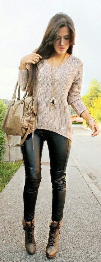 Rotbraune Leder Stiefeletten kombinieren – 23 Casual Damen Outfits
