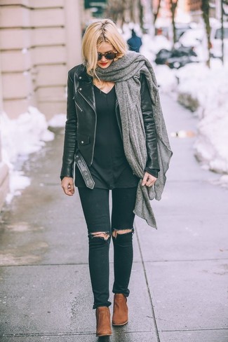 Rotbraune Leder Stiefeletten kombinieren – 173 Damen Outfits