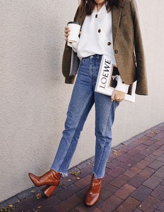 Rotbraune Leder Stiefeletten kombinieren – 173 Damen Outfits