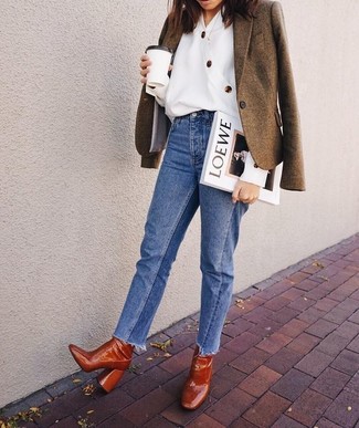 Rotbraune Leder Stiefeletten kombinieren – 173 Damen Outfits
