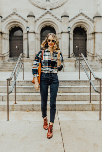 Rotbraune Leder Stiefeletten kombinieren – 173 Damen Outfits