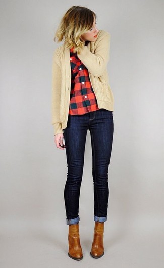 Rotbraune Leder Stiefeletten kombinieren – 173 Damen Outfits