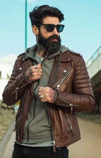 Rotbraune Leder Bikerjacke kombinieren – 114 Herren Outfits