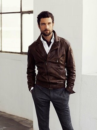 Rotbraune Leder Bikerjacke kombinieren – 114 Herren Outfits