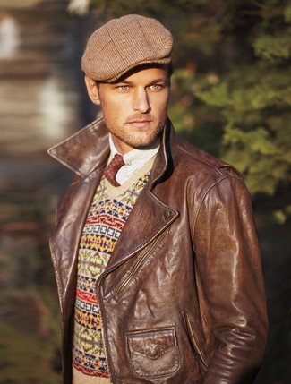 Rotbraune Leder Bikerjacke kombinieren – 114 Herren Outfits