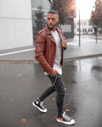 Rotbraune Leder Bikerjacke kombinieren – 114 Herren Outfits