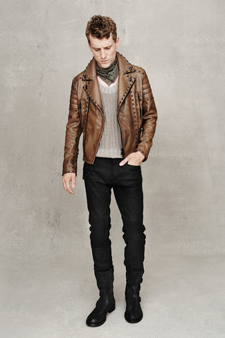 Rotbraune Leder Bikerjacke kombinieren – 114 Herren Outfits