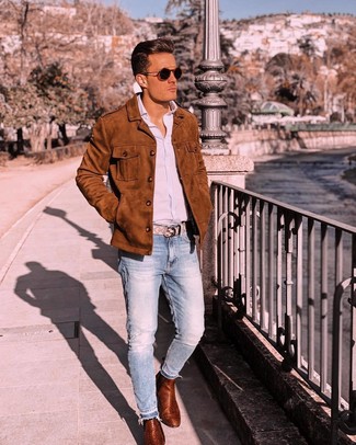 Rotbraune Chelsea Boots aus Leder kombinieren – 1086+ Herren Outfits